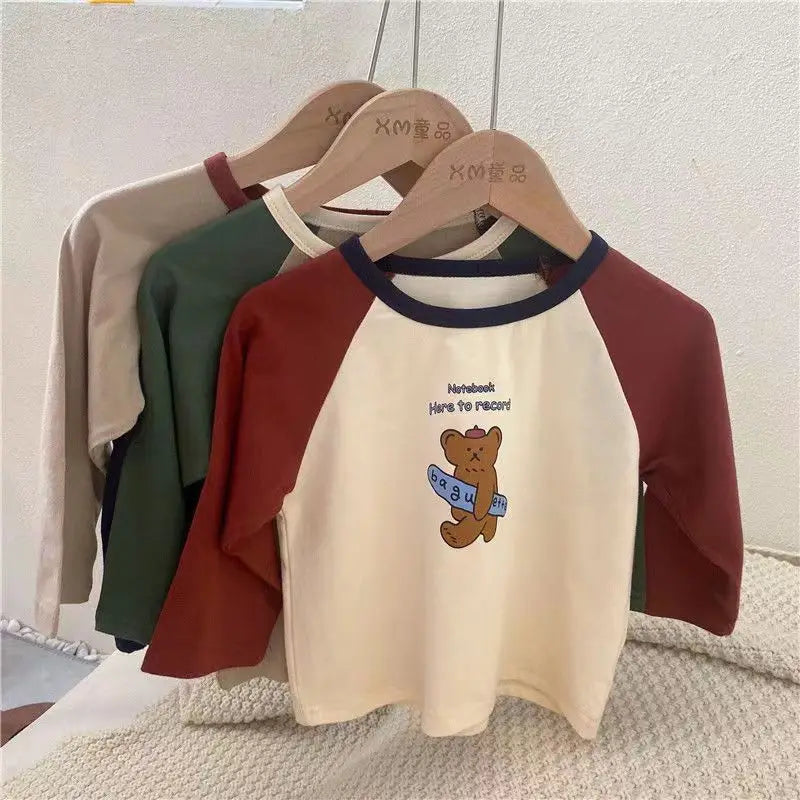 Autumn Winter Children T-shirts Long Sleeve Tops for Kids Color Boys Tees Girls Blouse 1-10years Teenager Outfits Baby Clothing