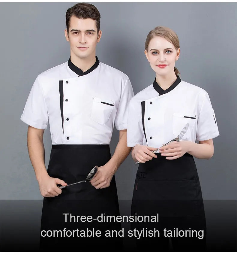 Summer Chef Uniform Kitchen Hotel Cafe Cooking Work Clothes Short Sleeve Shirt Catering Cook Jacket Tops for Man Women