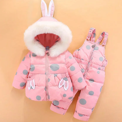 Winter Children`s Clothing Set 2Pcs Girl Down Jacket 2025 New Baby Snowsuit Clothes Overalls for kids Toddler Jumpsuit Coat 1-4Y