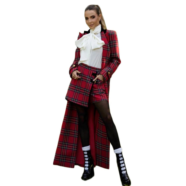 Women's Suit Lattice Dress Elegant Long Coat For Female Set Woman 2 Pieces Long Sleeves Suit Skirt Crop Top Suits Customized