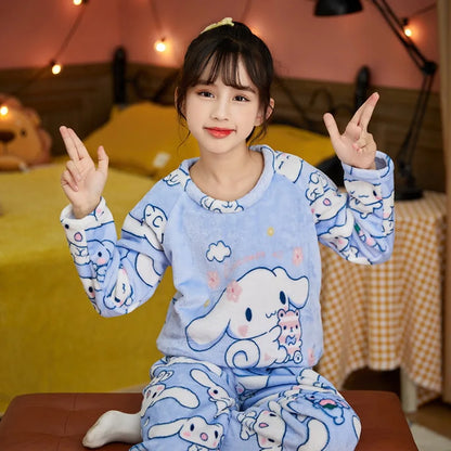 New Winter Children Pajamas Girls Princess Loungewear Coral Fleece Kids Pijamas Warm Flannel Sleepwear Homewear teen Pyjama Set