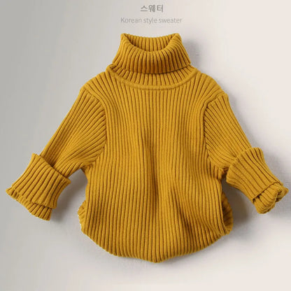 Autumn Winter New Baby Boys Girls Turtleneck Sweaters Kids Pullover Top Solid Color Knitted Bottoming Sweaters Children Clothing