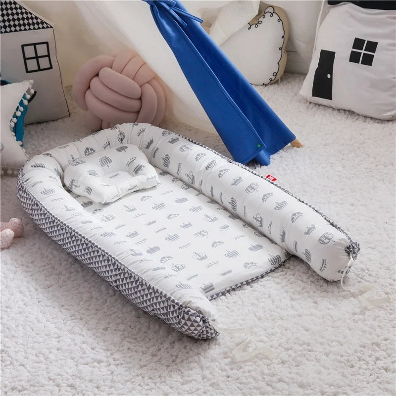 85*50cm Baby Nest Bed with Pillow Portable Crib Travel Bed Infant Toddler Cotton Cradle for Newborn Baby Bed Bassinet Bumper