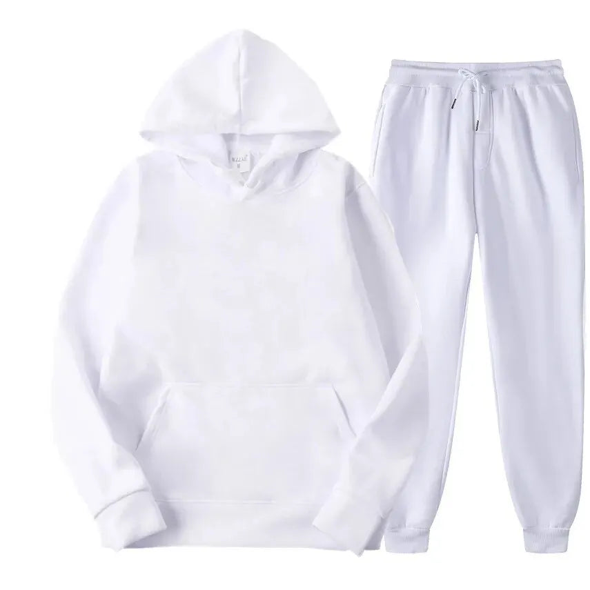 Men's Autumn and Winter New Solid Color Hoodie+pants Two-piece Set Fashionable Casual Sports Set Size S-4XL