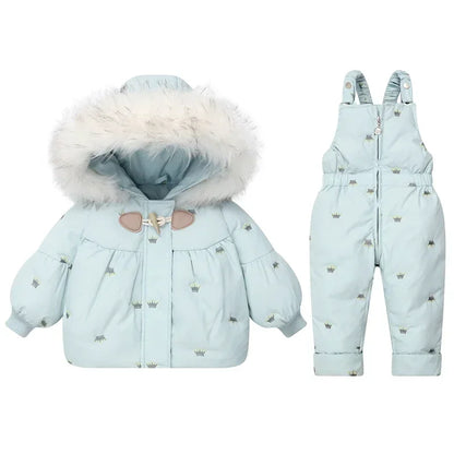 Children Down Jacket Clothing Sets -30 Degrees Winter Girl Duck Down Jacket + Overalls Kids Warm Suit Toddler Boys Coat Jumpsuit