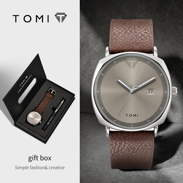 TOMI New 2PCS Luxury Business Men Watch Gift Box Set Simple and Casual Men Calendar Quartz Watch Pen Reloj Men Holiday Gift