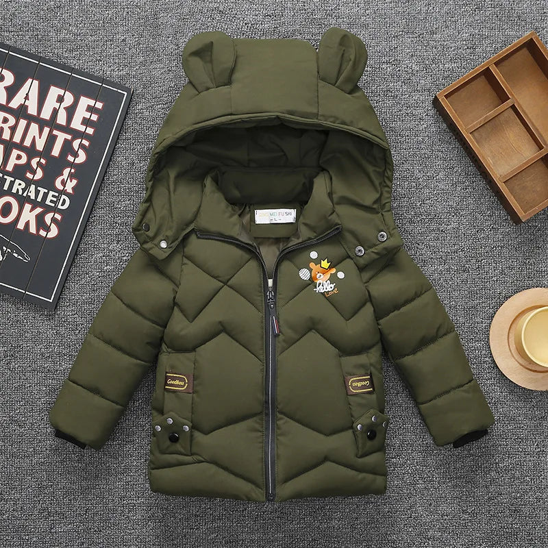 New Autumn Winter Boys Jacket Cute Little Bear Keep Warm Princess Girls Coat Hooded Zipper Fashion Baby Outerwear Kids Clothes