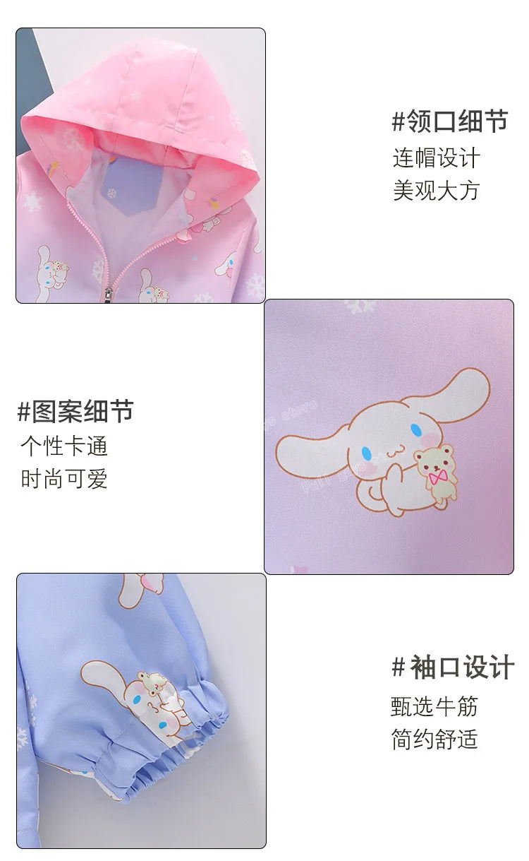 Kids Cinnamoroll Outdoor Jackets for Little Girls Clothes Winter Outwear Overcoats Aesthetic Tops Sanrio Fashion Toddler Coats