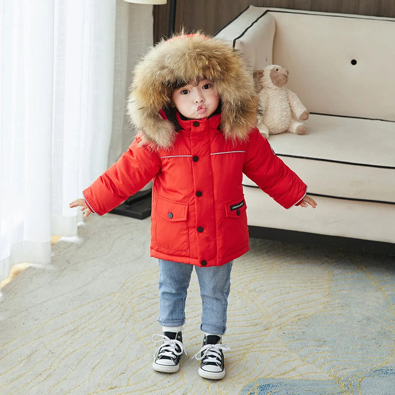 -30 Degrees new children's winter clothing Camouflage thick down jacket for little boys Warm red down coat for little girls 2-8T