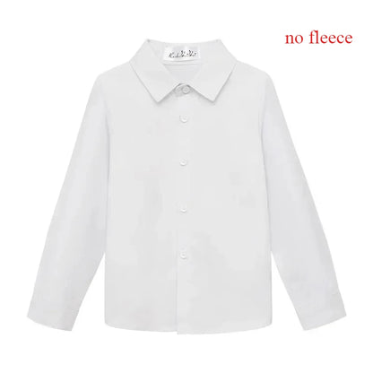 Winter Boys White Shirts Fleece Warm School Children Class Shirts Casual Cotton All-match Kids Long Sleeve Blouse Tops 2 To 12 Y