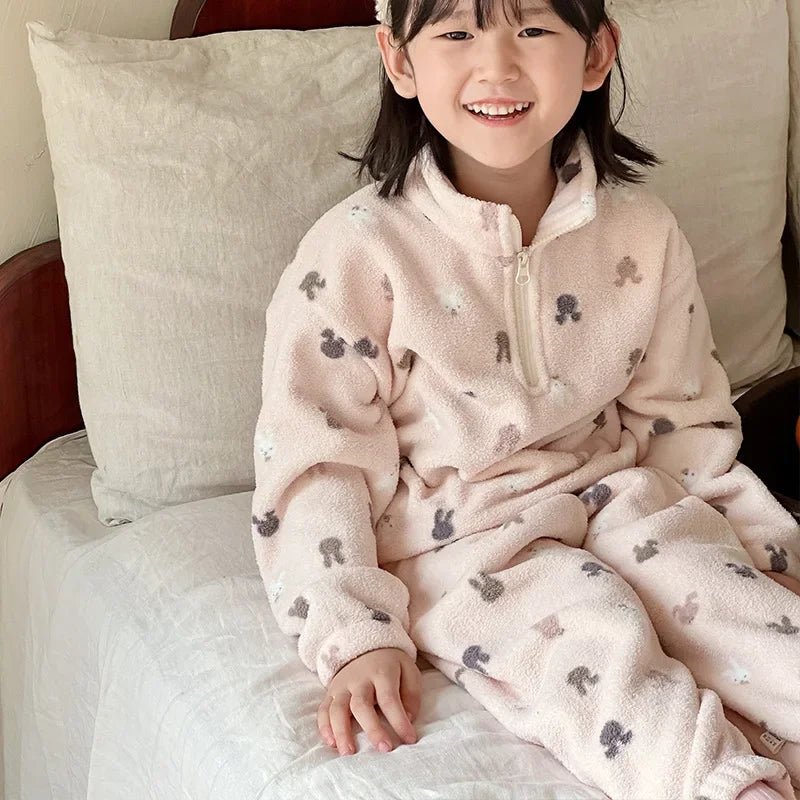 Children's Pajama Set Winter Fleece Sleepwear for Kids Thick Warm Boys Girls Piyamas Teenager Home Clothes Baby Pijama 1-12T