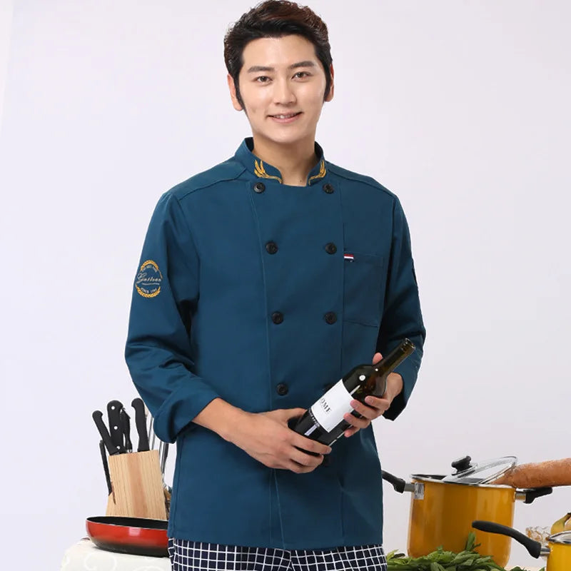 Catering Chef Overalls Men's Short-sleeved Summer Hotel Restaurant Cafeteria Baking Pastry Kitchen Chef Uniform Long-sleeved