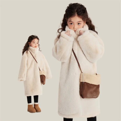 Girls Winter Fur Coats 2025 New Children Thicken Warm Outerwear Kids Fashion Casual Long Jackets Teenager Turtleneck Clothing