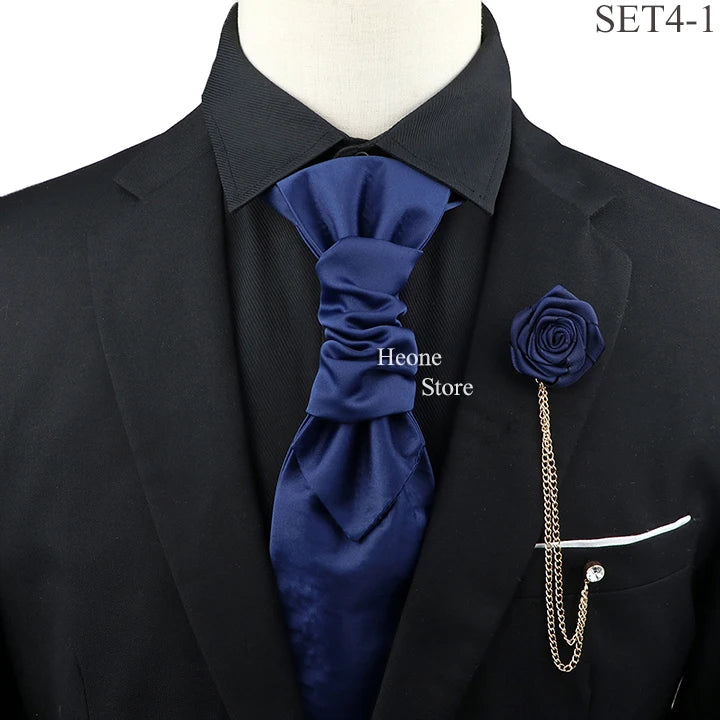 New Men's Premium Paisley Tie Brooch Set Red Black Blue Ajustable Neck Tie Luxury Classic Suit Tuxedo Groom Wedding Accessories