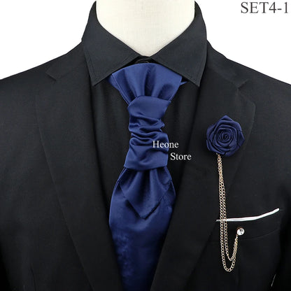 New Men's Premium Paisley Tie Brooch Set Red Black Blue Ajustable Neck Tie Luxury Classic Suit Tuxedo Groom Wedding Accessories