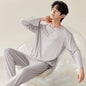 Men Pajamas Solid Color Casual Long Sleeves Long Pants Autumn Winter Simple Sleepwear Cozy Pijamas Soft Pyjamas Boys Nighty Male