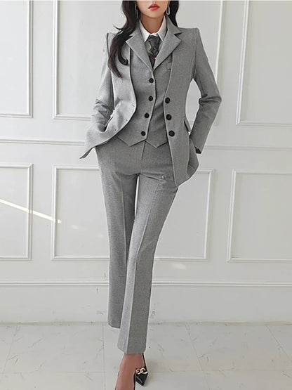 Women Vintage High Quality Office Suit Ladies Work Wear OL Pantsuits Formal Female Blazer Jacket Vest Trousers 3 Pieces Set