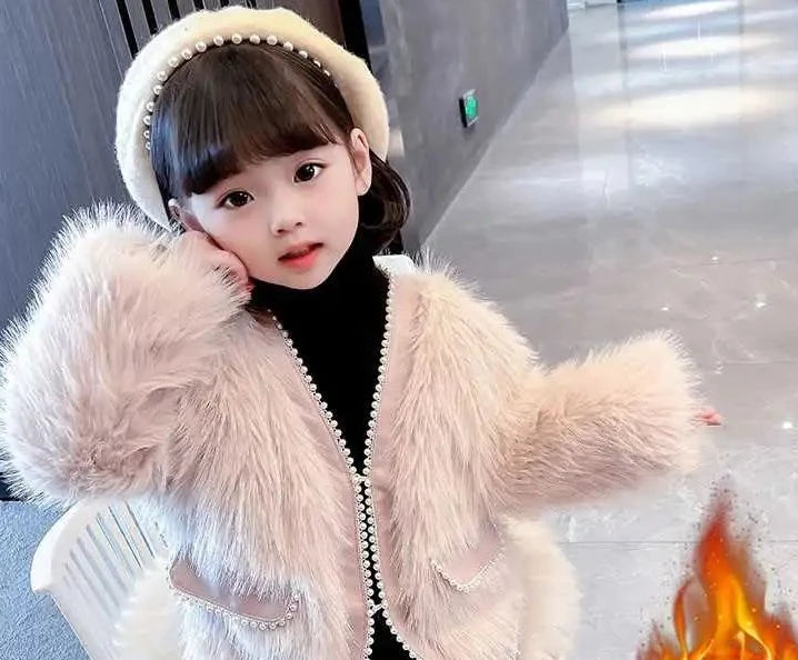 Girls Imitation Fur Coat Winter Children Winter Coat Foreign Style Fur Coat Stylish Coat for Little Girls Princess Style Coat