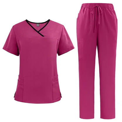 Medical Uniform Trendy Women's Scrub Set Stretch Soft Y-Neck Top Pants Hospital  Pet Clinic Doctor Costume Contrasting Colors