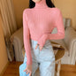 Autumn Winter Women Long Sleeve Knitted Foldover Turtleneck Ribbed Pull Sweater Soft Warm Femme Jumper Pullover Clothes