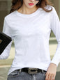 AOSSVIAO Summer Women Ribbed Cotton Tee-Shirts Female Button Loose Casual Fashion T-shirts Long Sleeve O-Neck Korea Tops