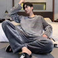 Winter Long Sleeve Thick Warm Flannel Pajama Sets for Men Coral Velvet Cute Cartoon Sleepwear Suit Pyjamas Homewear Clothes