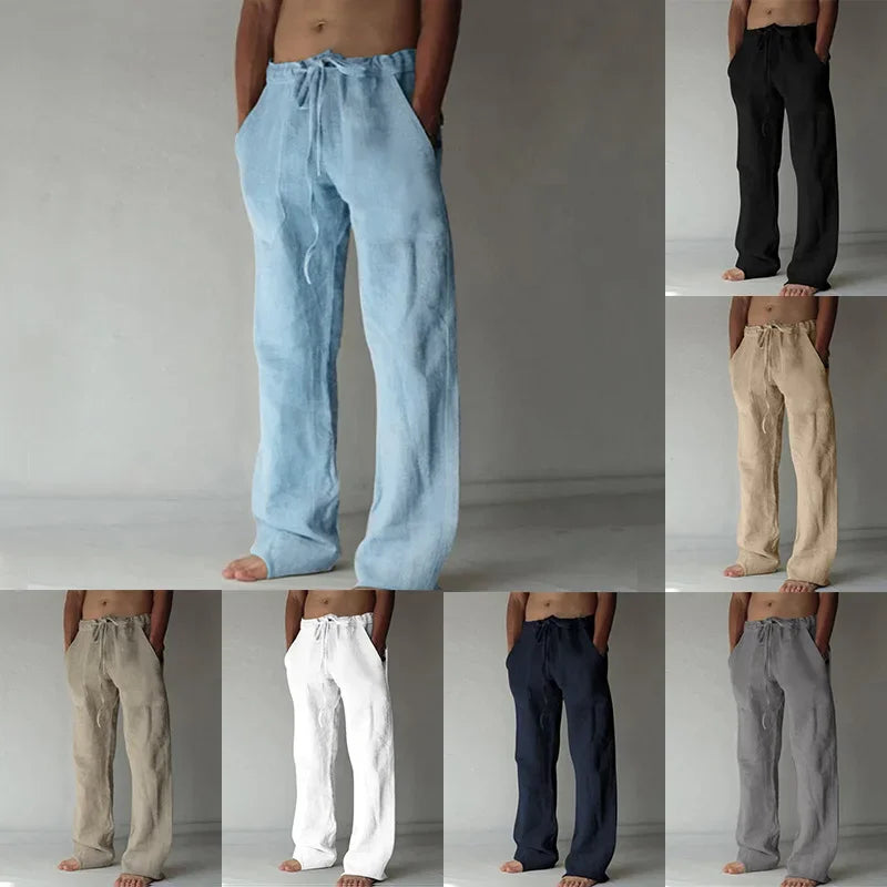 Summer spring 2025 New Men's Cotton Linen Pants Male Autumn New Breathable Solid Color Linen Trousers Fitness Streetwear S-3XL