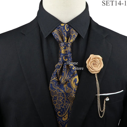 New Men's Premium Paisley Tie Brooch Set Red Black Blue Ajustable Neck Tie Luxury Classic Suit Tuxedo Groom Wedding Accessories