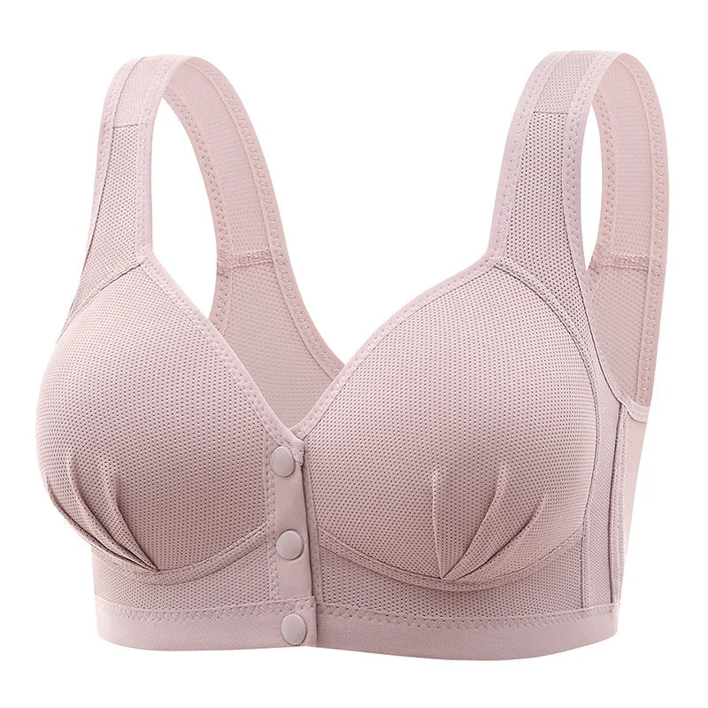 New Large Size Front Closure Mom Back Underwear Thin Section Comfortable Breathable Push Up Bra Glossy Lingerie For Women Sütyen