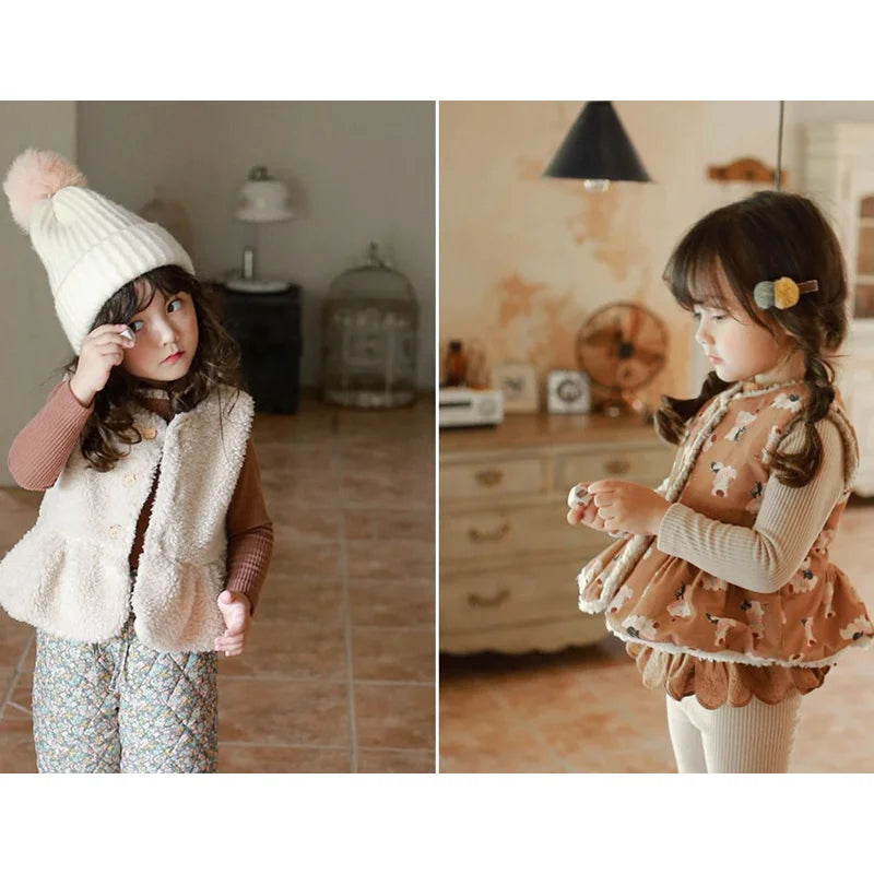 Baby Kids Double-sided Jacket Vest Winter Little Girls Sleevless Outerwear Warm Plus Children Coats Korean Toddler Waistcoat Top