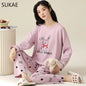 SUKAE M-5XL Big Size Women Pajama Set Autumn Winter New Cotton Long Sleeves Woman Sleepwear Casual Girl Pijama Cartoon Nightwear