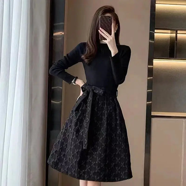 Black Women's Long Sleeve Dresses Birthday Bow Female Dress Clothing Full Vintage Hot Clothes Korean Fashion High Quality Luxury