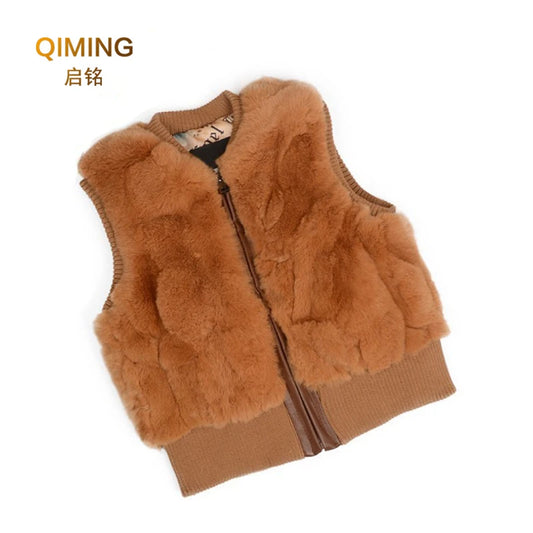 Autumn Winter Fur Vest Ladies Fur Coat Woman Vest Children Short Rex Rabbit Fur Womens Tops And Blouses Boys Girls Parent-child