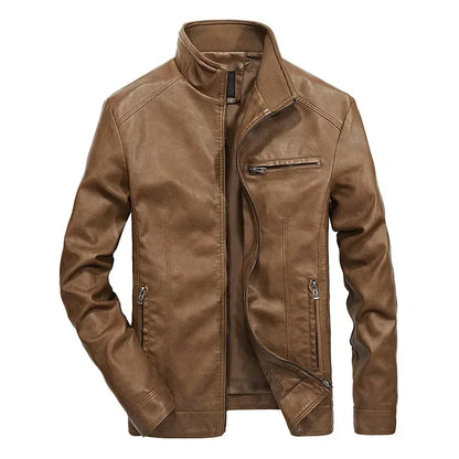 PU Jacket Boy Autumn Winter Green Motorcycle Jacket Oversize Man Faux Leather Stand Collar Jacket Casual Long Sleeve Coat