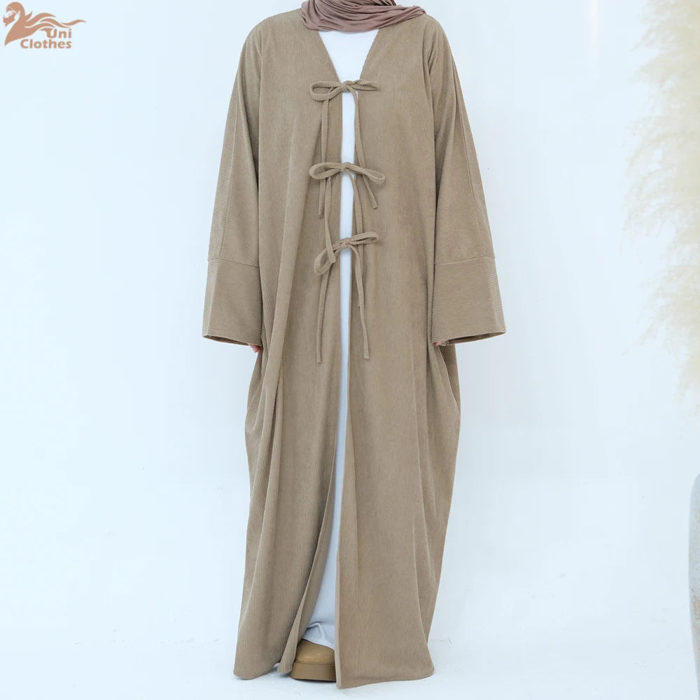 Arabic Women Corduroy Abaya Dress Ramadan Eid Dubai Modest Cardigan Islamic Party Robe Fashion Turkey Winter Solid Coat