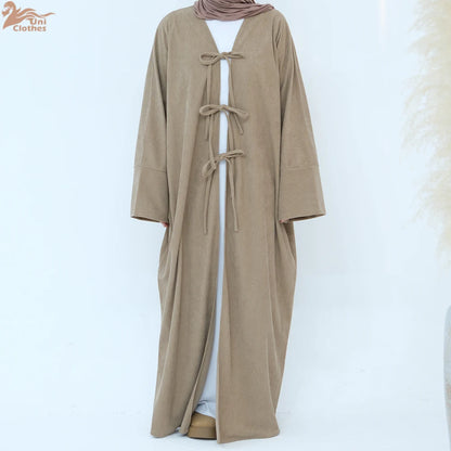 Arabic Women Corduroy Abaya Dress Ramadan Eid Dubai Modest Cardigan Islamic Party Robe Fashion Turkey Winter Solid Coat