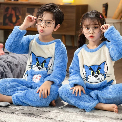 2025 Winter Flannel Baby Girls Sleepwear Children Warm Pajamas Set Toddler Boy Coral Fleece Pyjamas Kids Plush Pijamas Clothes