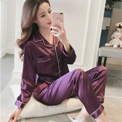 Silk Pajamas for Women Sexy Silk Women Pijama Sets Sleepwear Long-sleeve Cardigan Female Ice Silk Home Pijama Mujer Verano