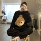 Autumn Winter Pijamas Kawaii Pajama Sets Women Cartoon Sweet Bear  Flannel Sleepwear Girl Pijama Mujer Night Suits Soft Homewear