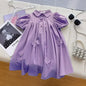 Summer Baby Vestidos Girls 3D Love Puff Sleeved Birthday Party Dress Children Elegant Long Shirts Dresses Chiffon Clothes Kids