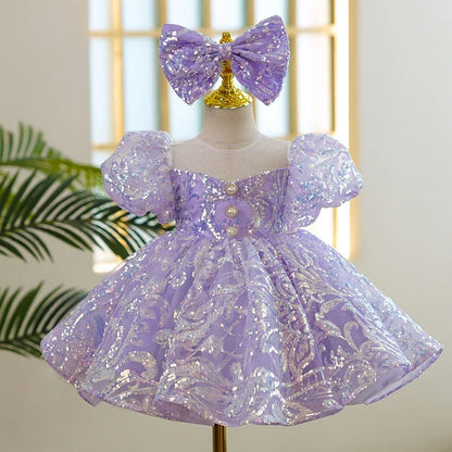 Kids Birthday Party Dresses for Little Girl Size 2 To 14 Years Prom Sequin Dress 2025 Luxury Gowns Sky Blue Evening Formal Frock