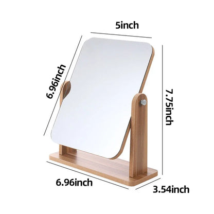 Dresser Vanity Mirror with Natural Wood Stand, 1x 360 Degree Rotating Magnifying Mirror, Portable Table Countertop Mirror Bathr