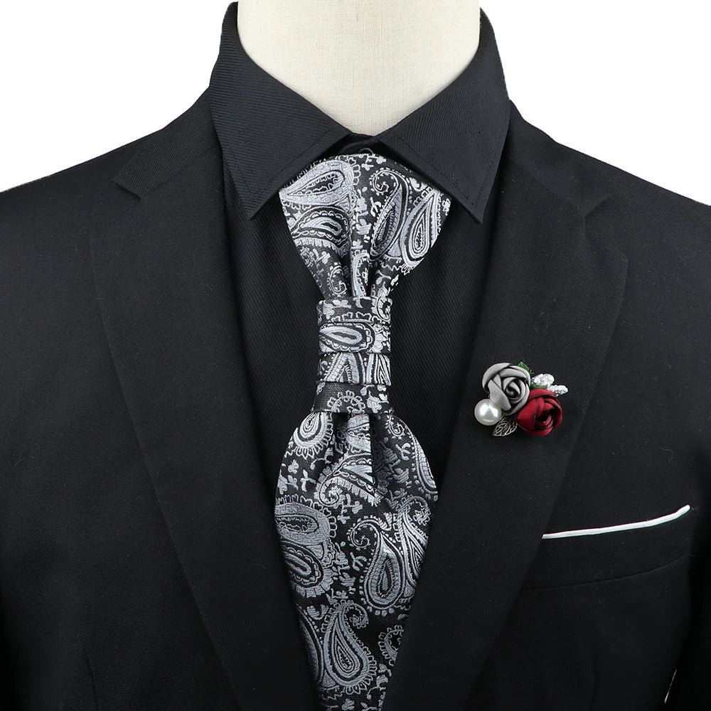 New Men's Premium Paisley Tie Brooch Set Red Black Blue Ajustable Neck Tie Luxury Classic Suit Tuxedo Groom Wedding Accessories