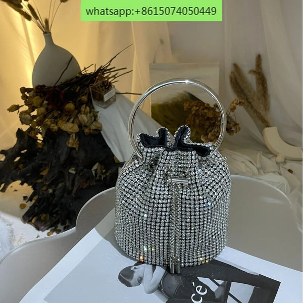 Full A rhinestone Bucket Bag Full Of Diamond bag fashion studded Joker slung hand bill of lading shoulder dinner bag