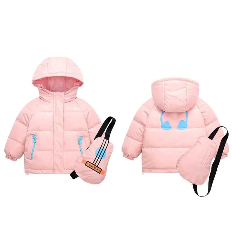 Children Winter Jacket Boy Autumn Printed Guitar Waterproof Shiny Hooded Little Outerwear Duck Down Coat Kids Girl Parka