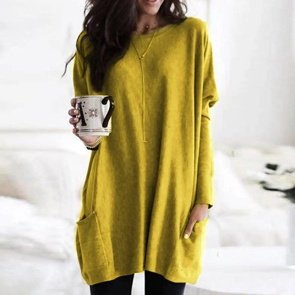 Women‘s Long Sleeve Pocket Tunic Tops Blouse Ladies Casual Loose Jumper Pullover Plus Size Clothing For Female