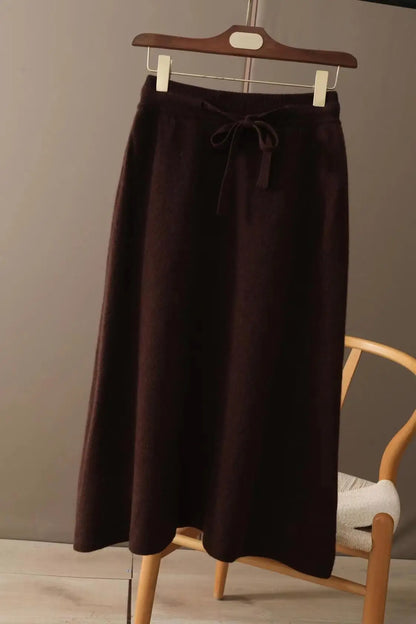 Autumn And Winter100% Pure Wool Skirt Women's Long Pocket Small A Skirt High Waist Slim Cashmere Knit A-Line Skirt