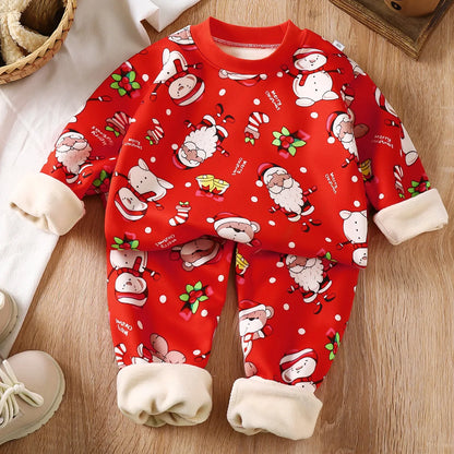 New 2025 Autumn Winter Kids Thicken Warm Pajamas Baby Boys Girls Cartoon Long Sleeve Pyjamas Toddler Sleepwear Clothing Sets