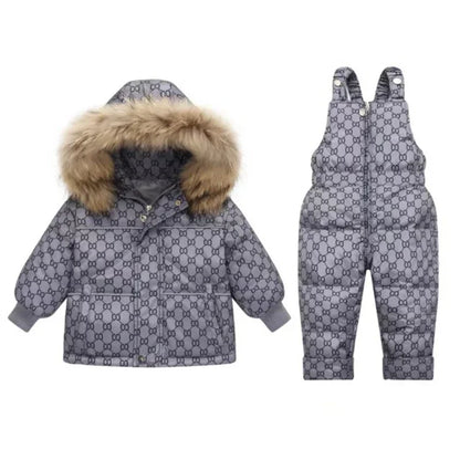 -30 Degree Down Jacket Jumpsuit Winter Overall for Children Clothes Set Baby Boy Parka Real Fur Girl Toddler Thick Warm Snowsuit