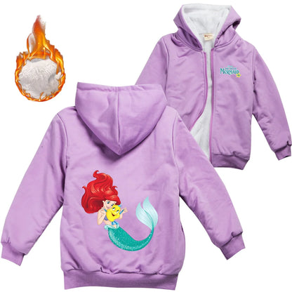 Winter Thick Boys Girls With Zipper Coats The Little Mermaid keep Warm Hoodies Jackets Children Casual Outerwear Sweatshirt